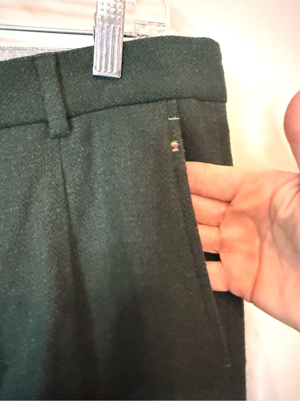 Manuel Ritz Wool Trousers Green Cropped Cuffed Colorful Button Fly Size 32 - Picture 10 of 12